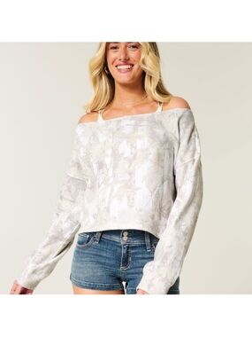 Hollister camo off the shoulder cropped sweatshirt